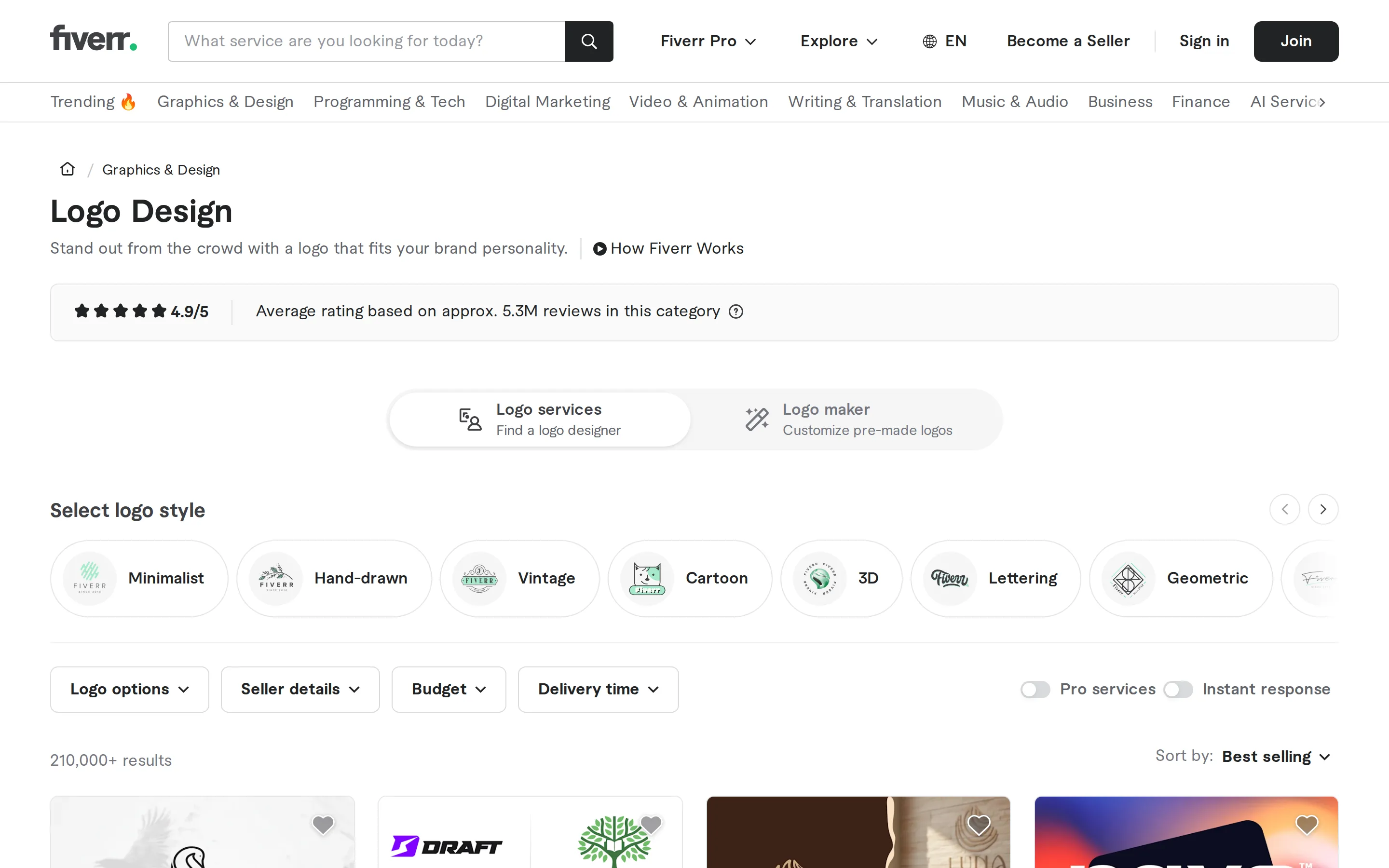Fiverr collection page