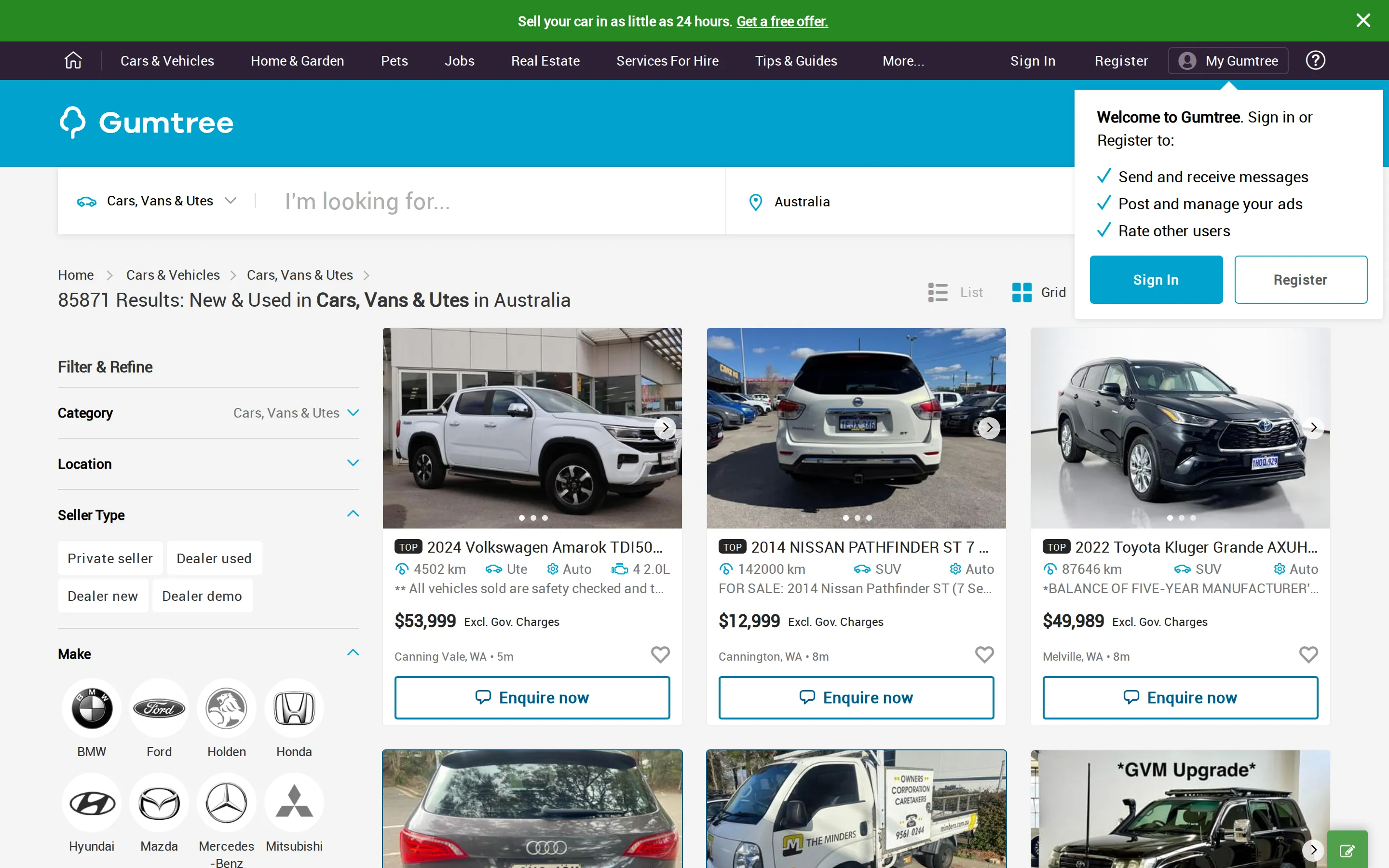 Gumtree Australia collection page