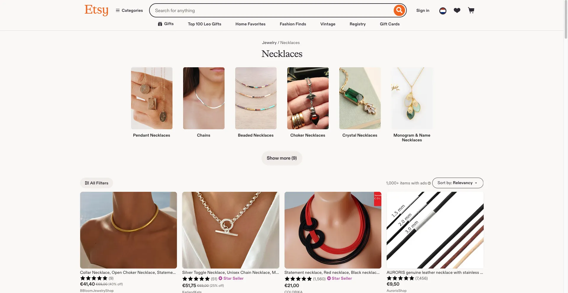 Etsy collection page