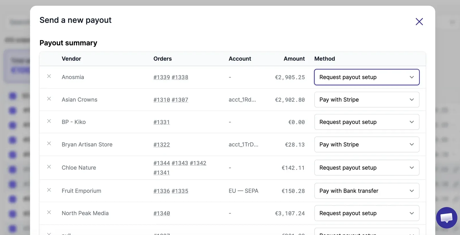 Sending vendor payouts in Garnet