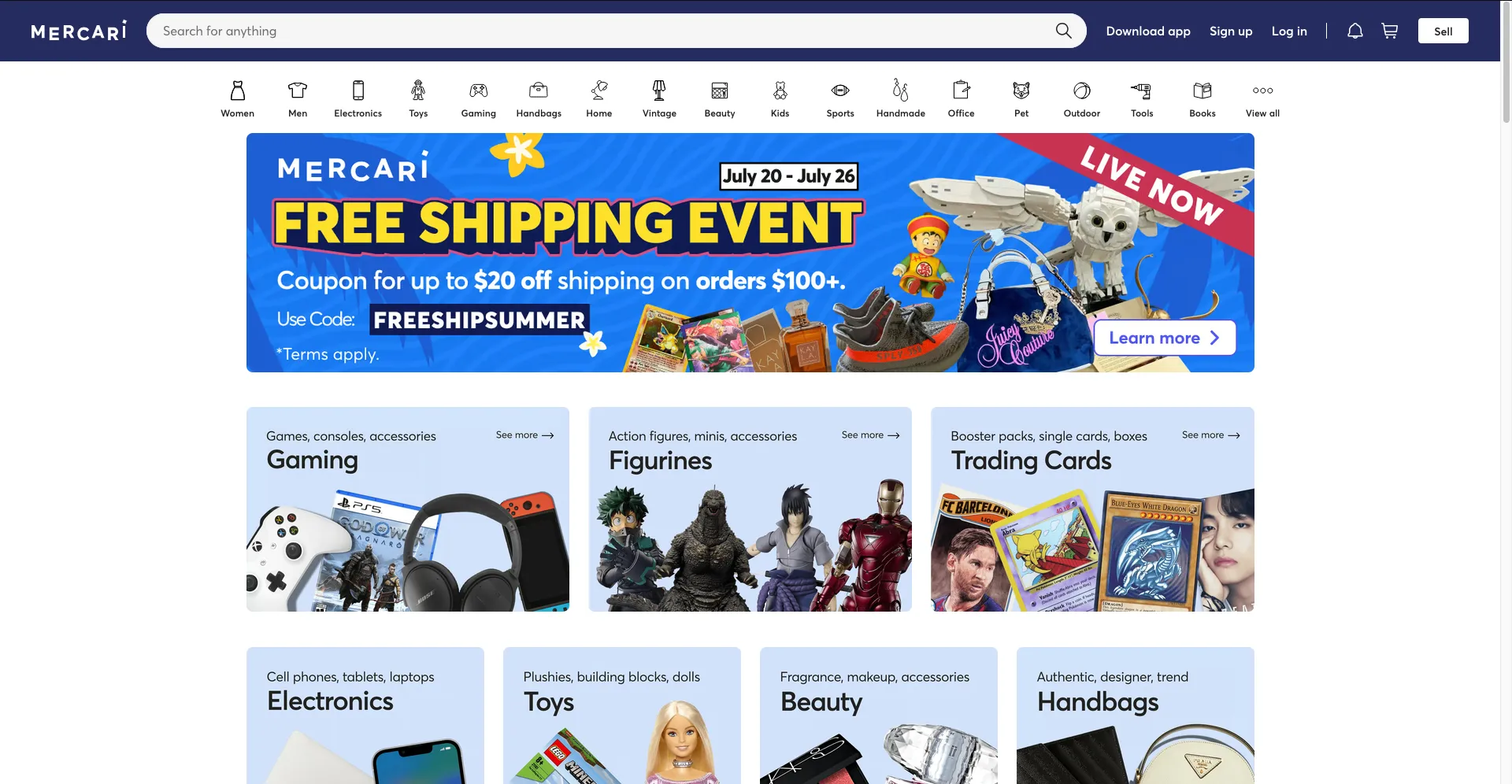 Mercari homepage