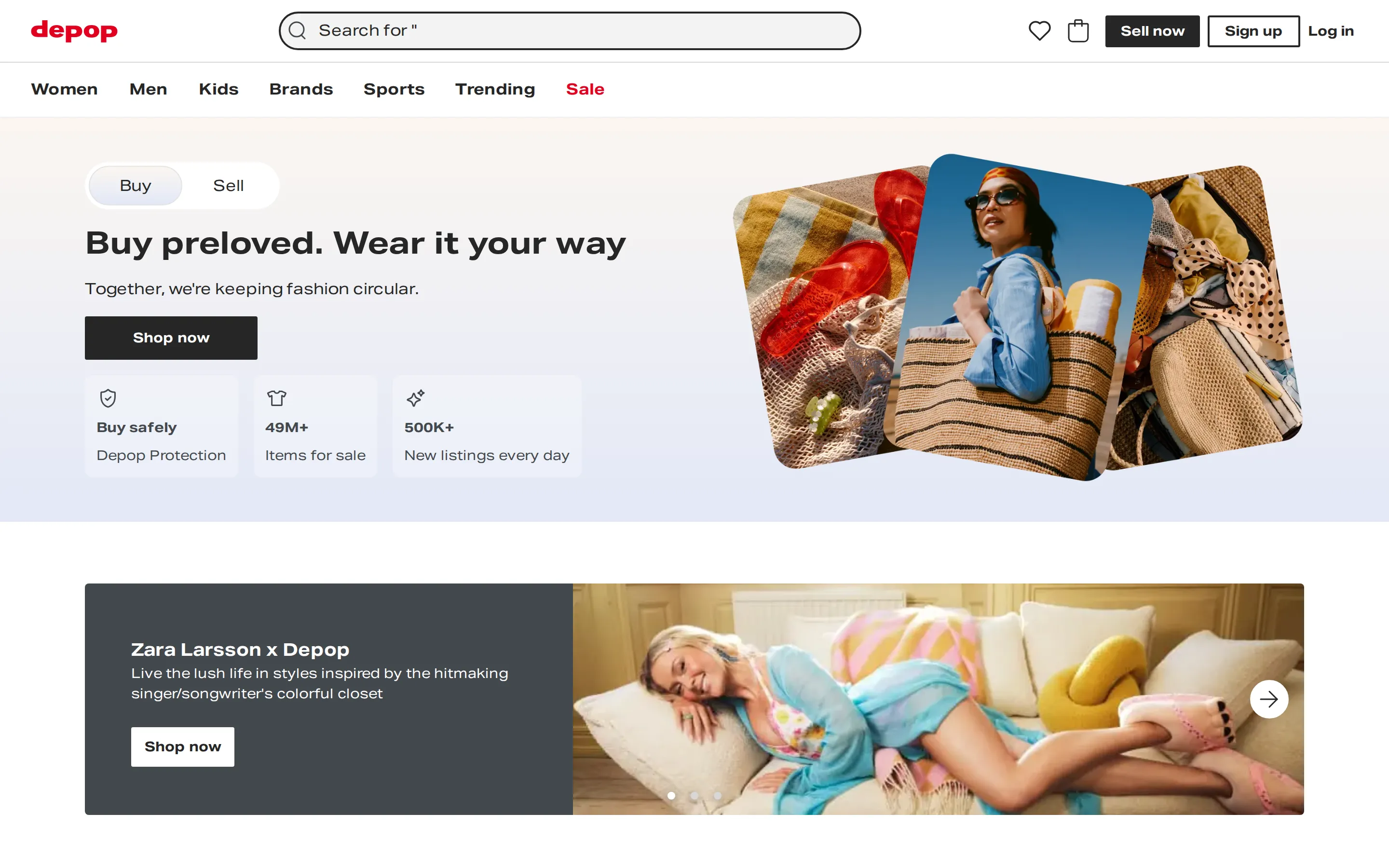 Depop homepage