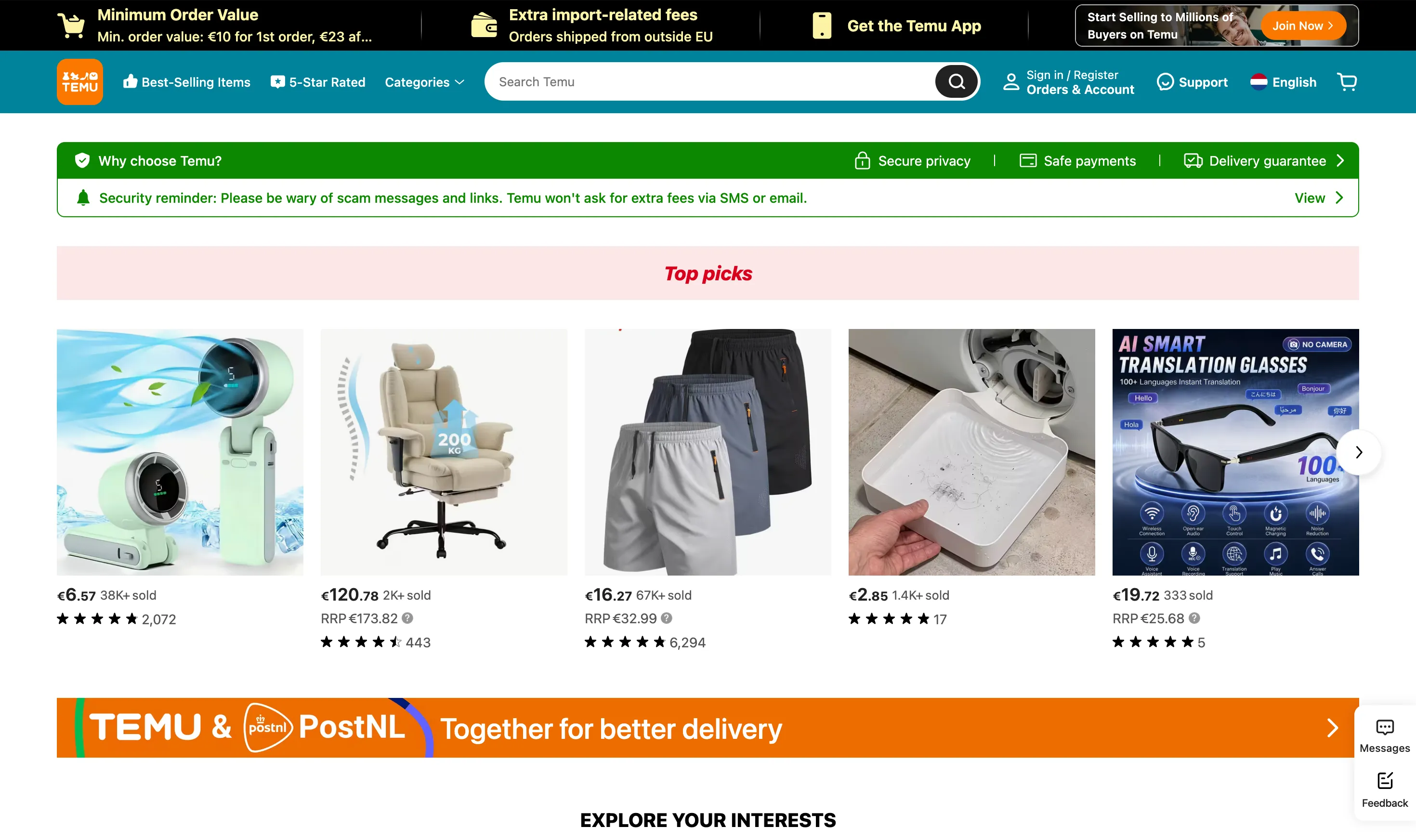 Temu homepage