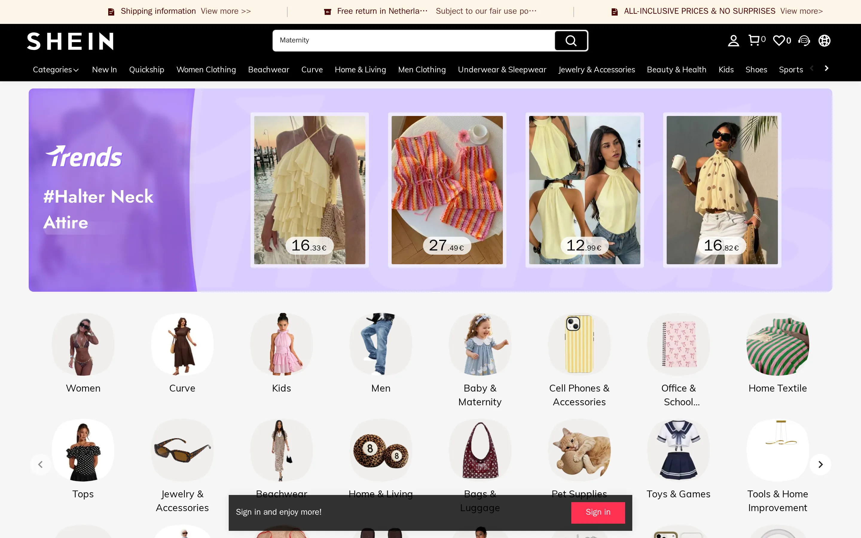 Shein homepage