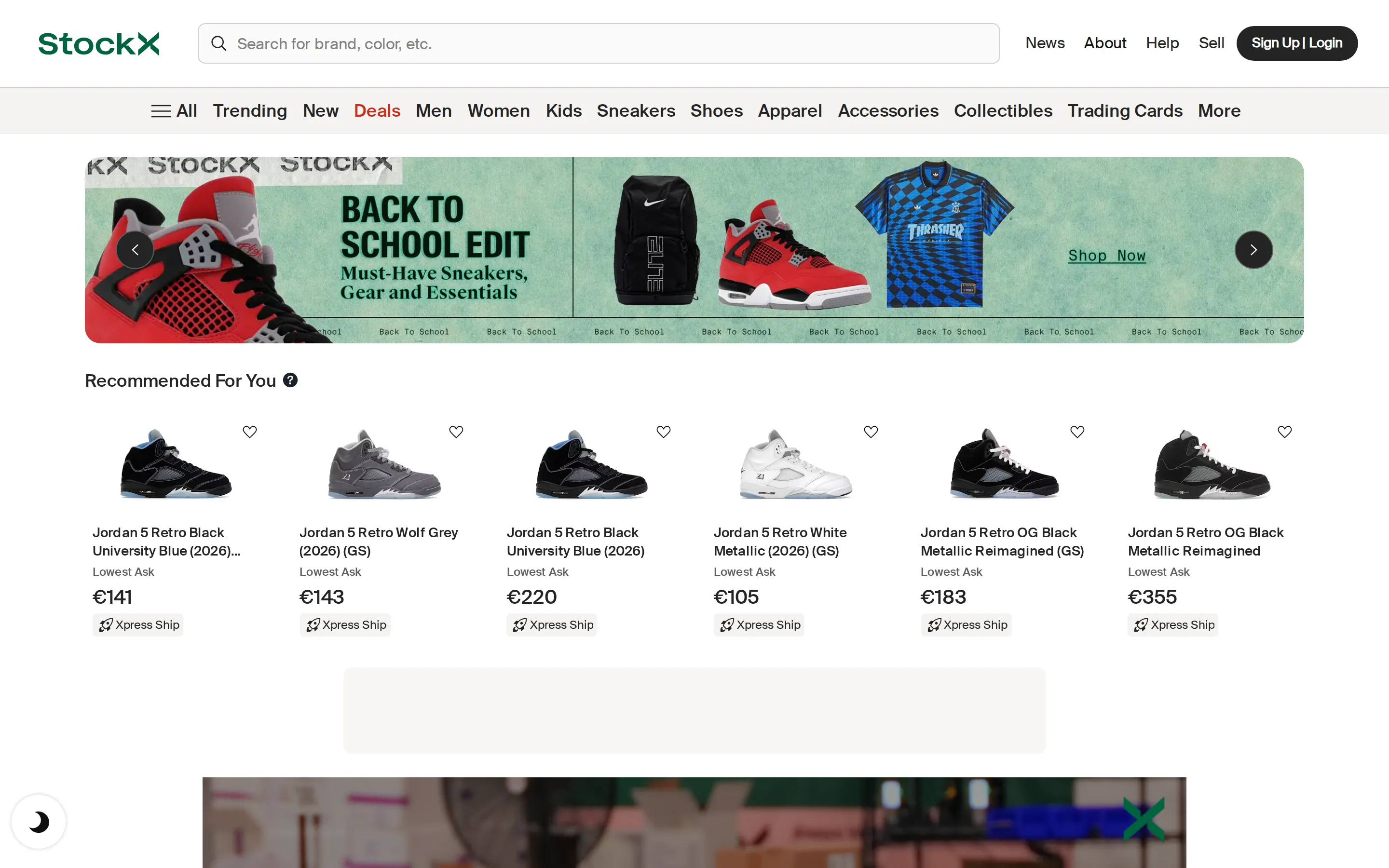 StockX homepage