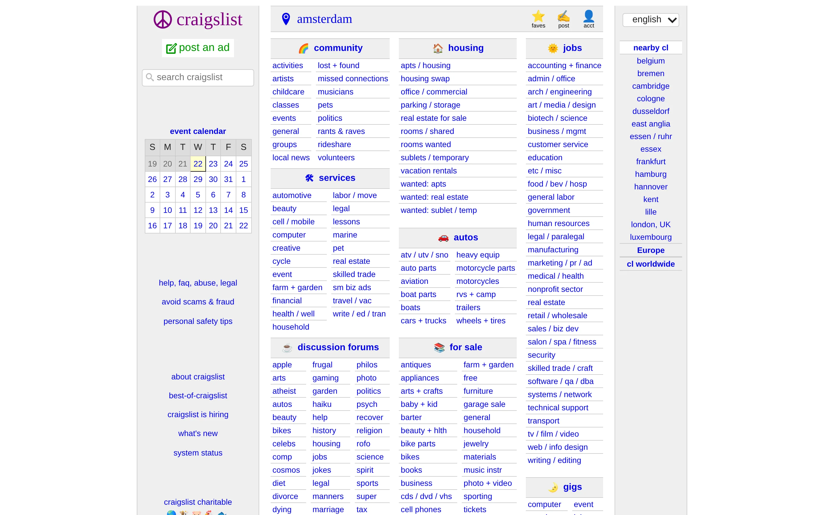 Craigslist homepage
