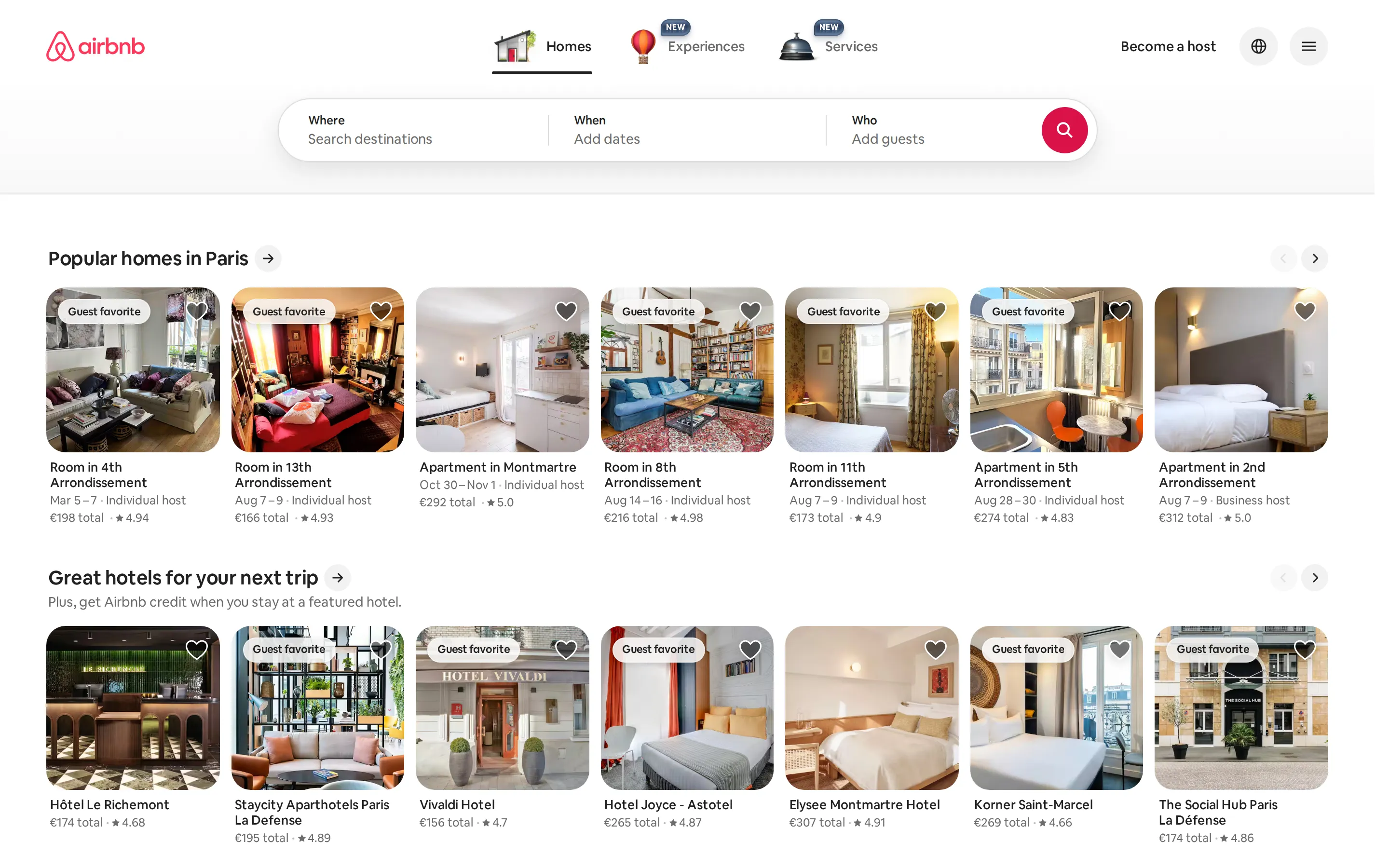 Airbnb homepage