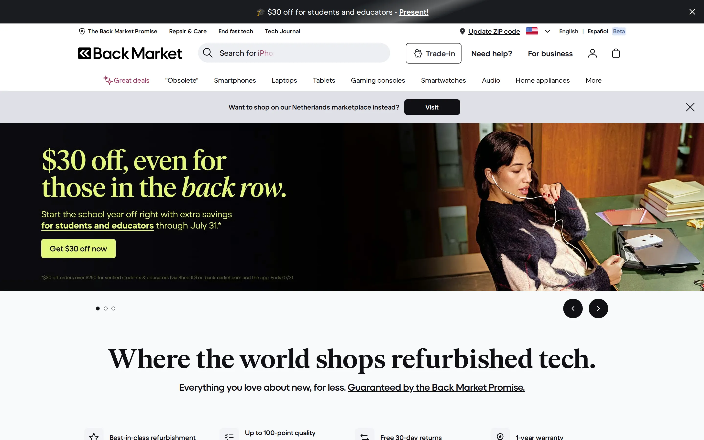 Back Market homepage