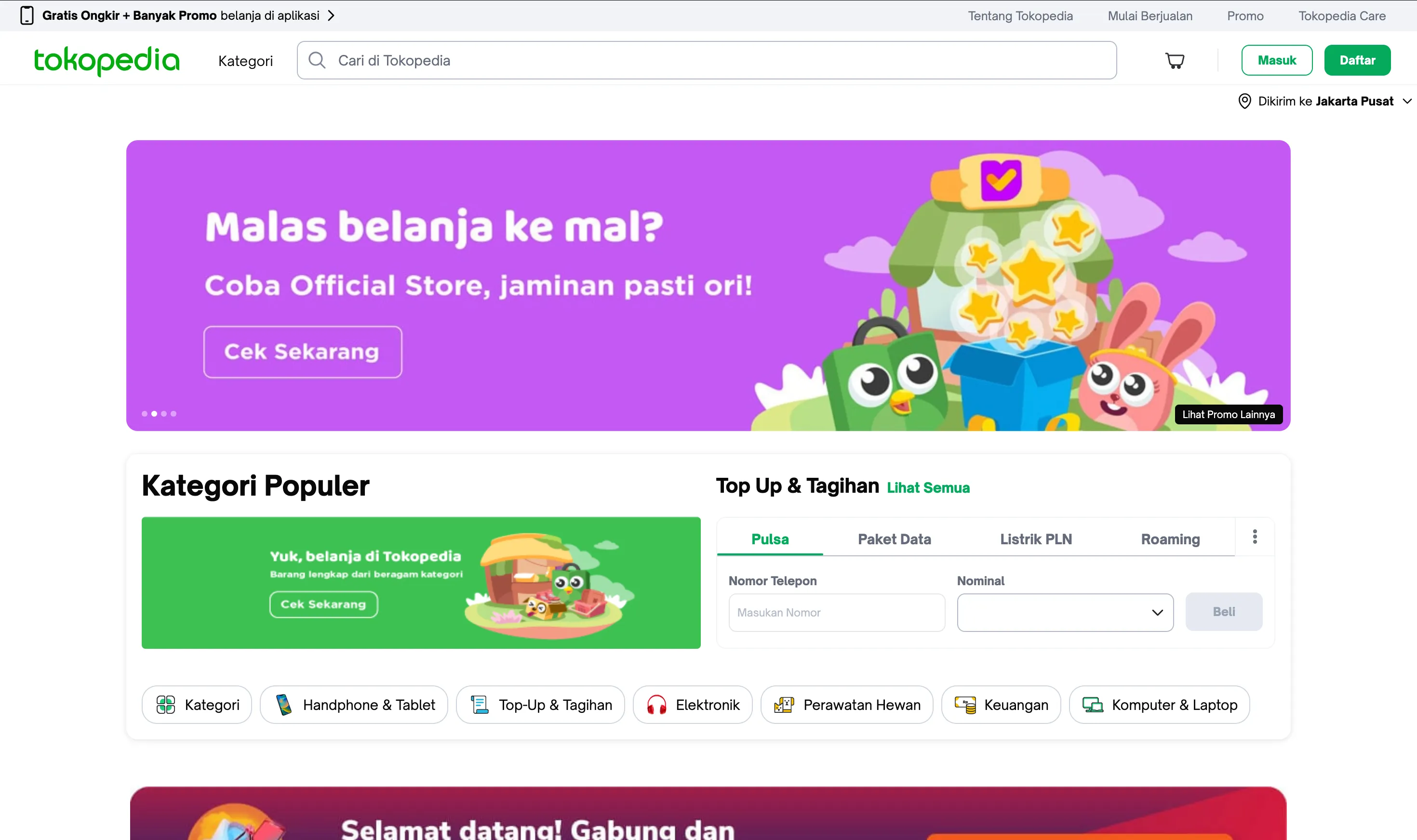 Tokopedia homepage