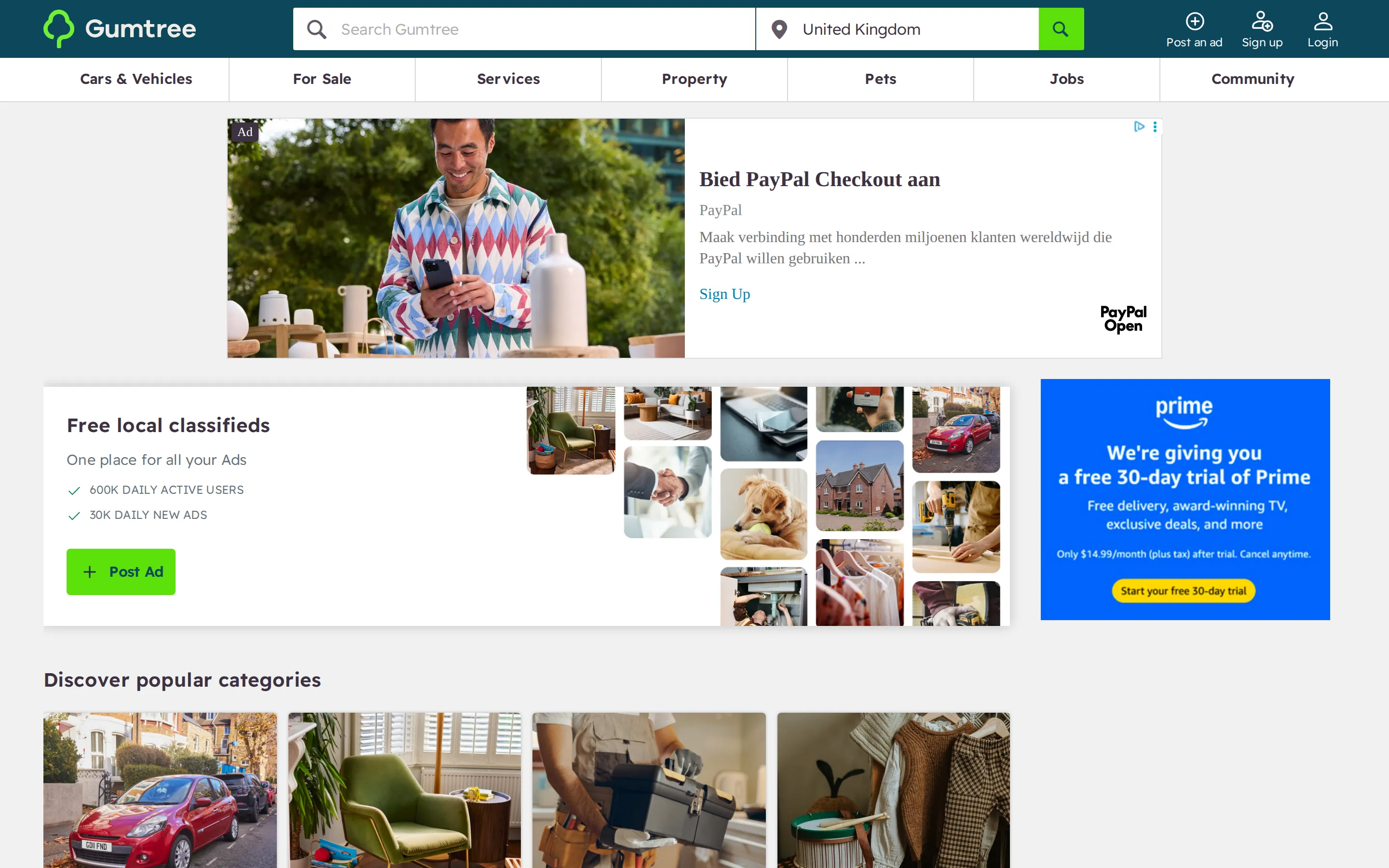 Gumtree homepage
