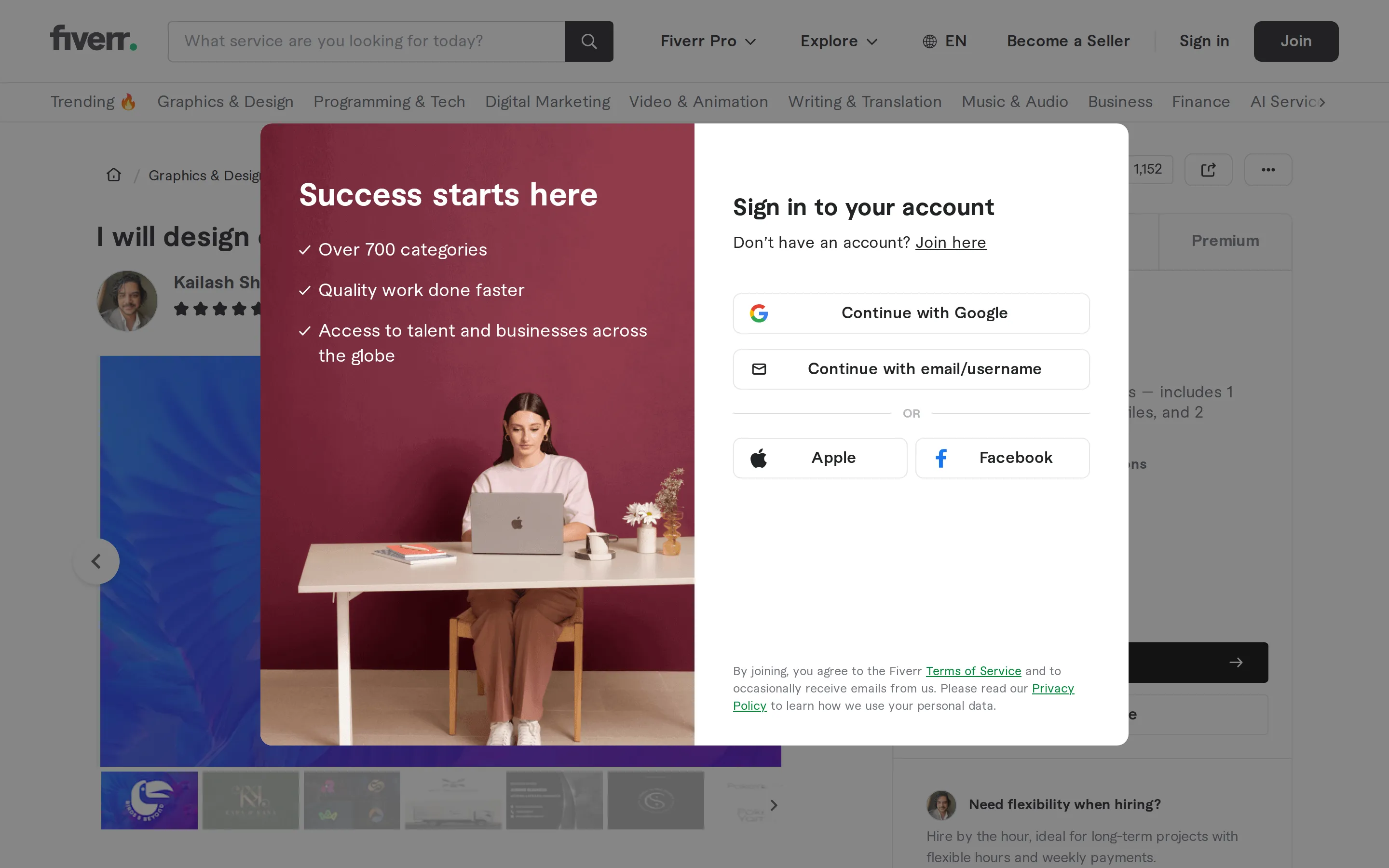 Fiverr product page