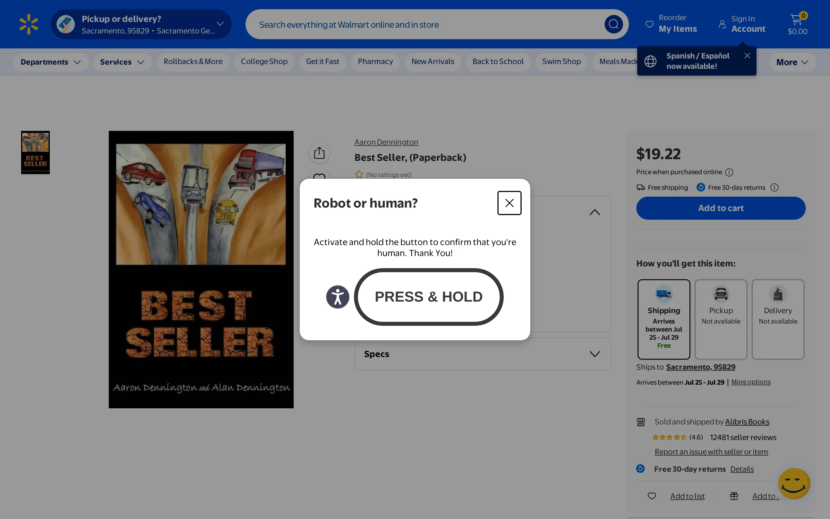 Walmart Marketplace product page