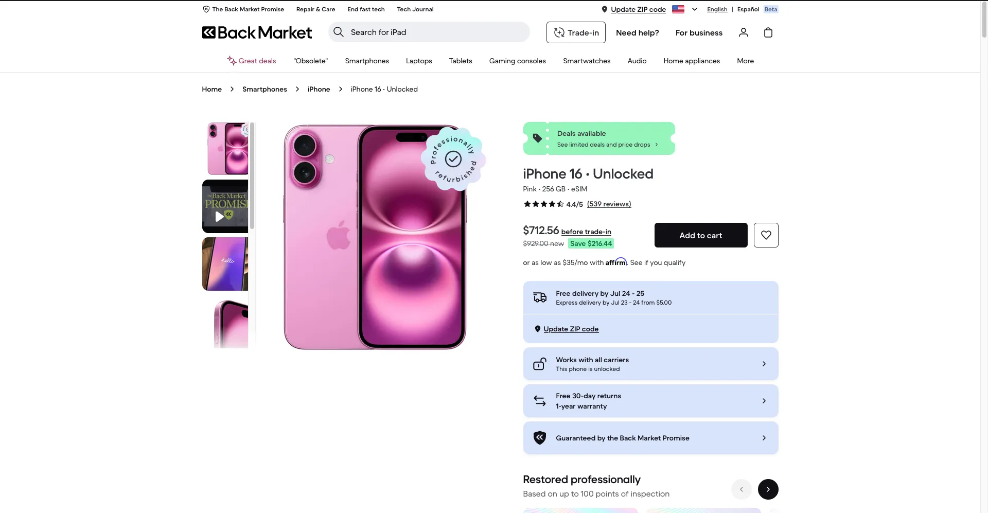 Back Market product page