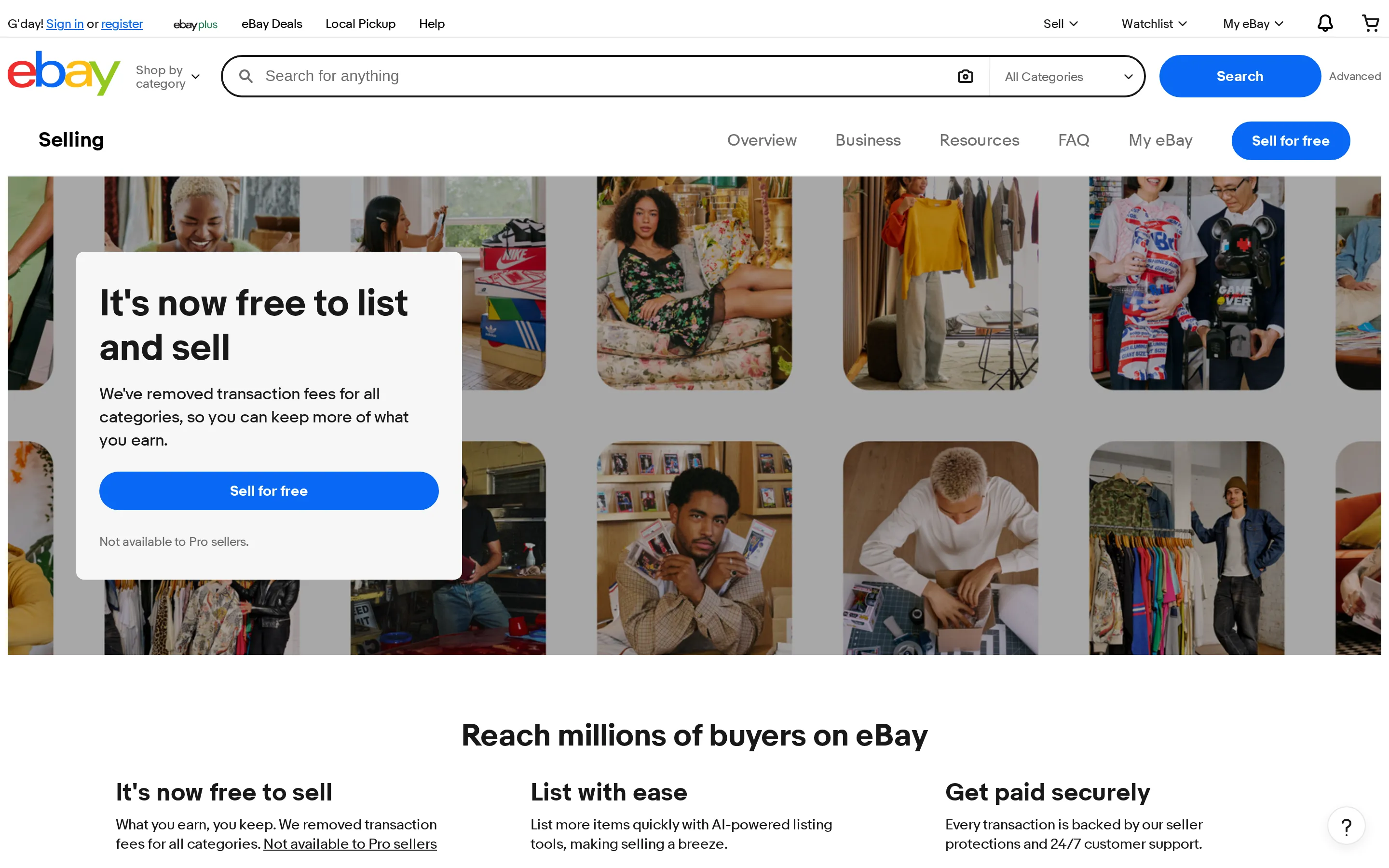 eBay Australia seller page
