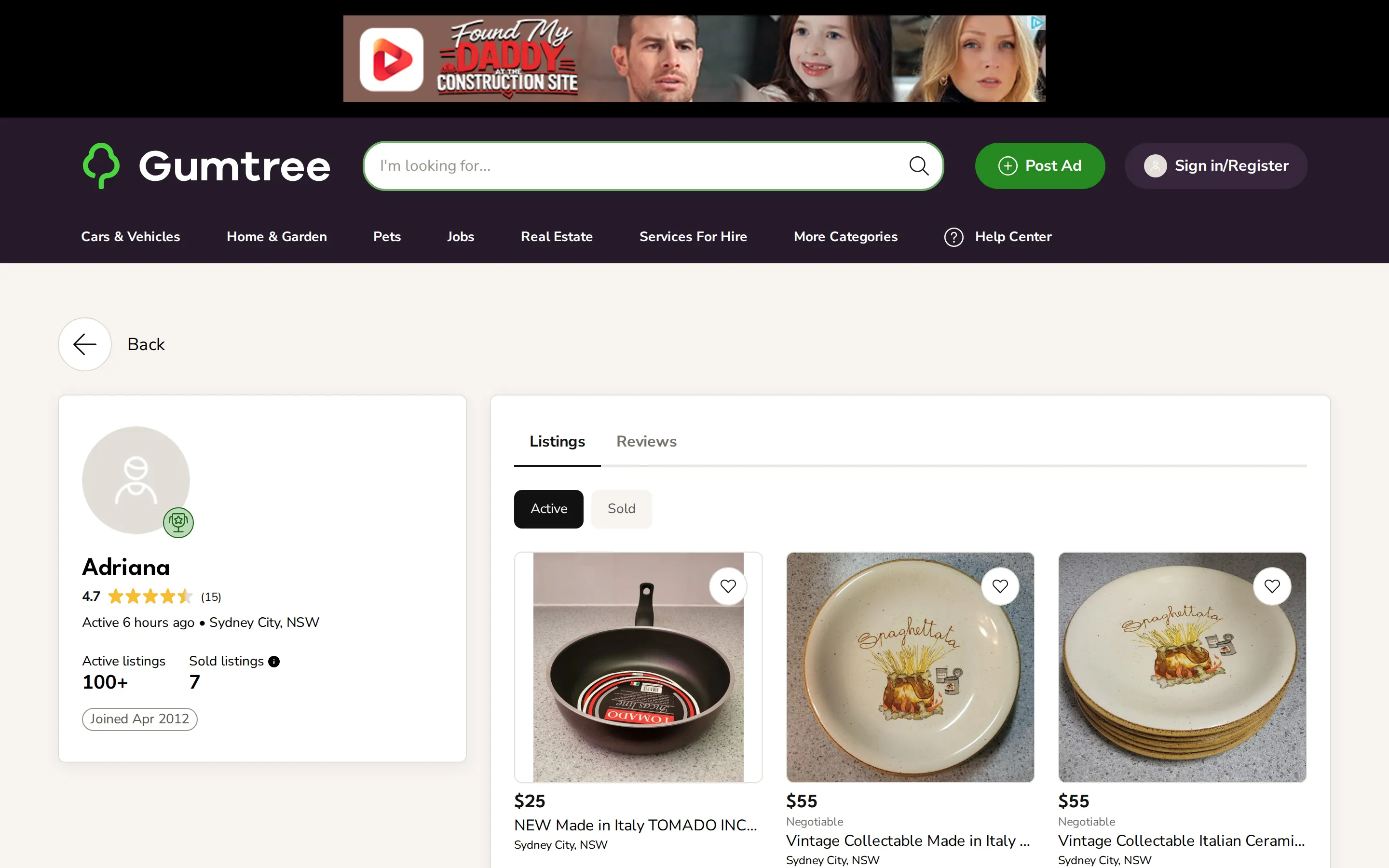 Gumtree Australia vendor page