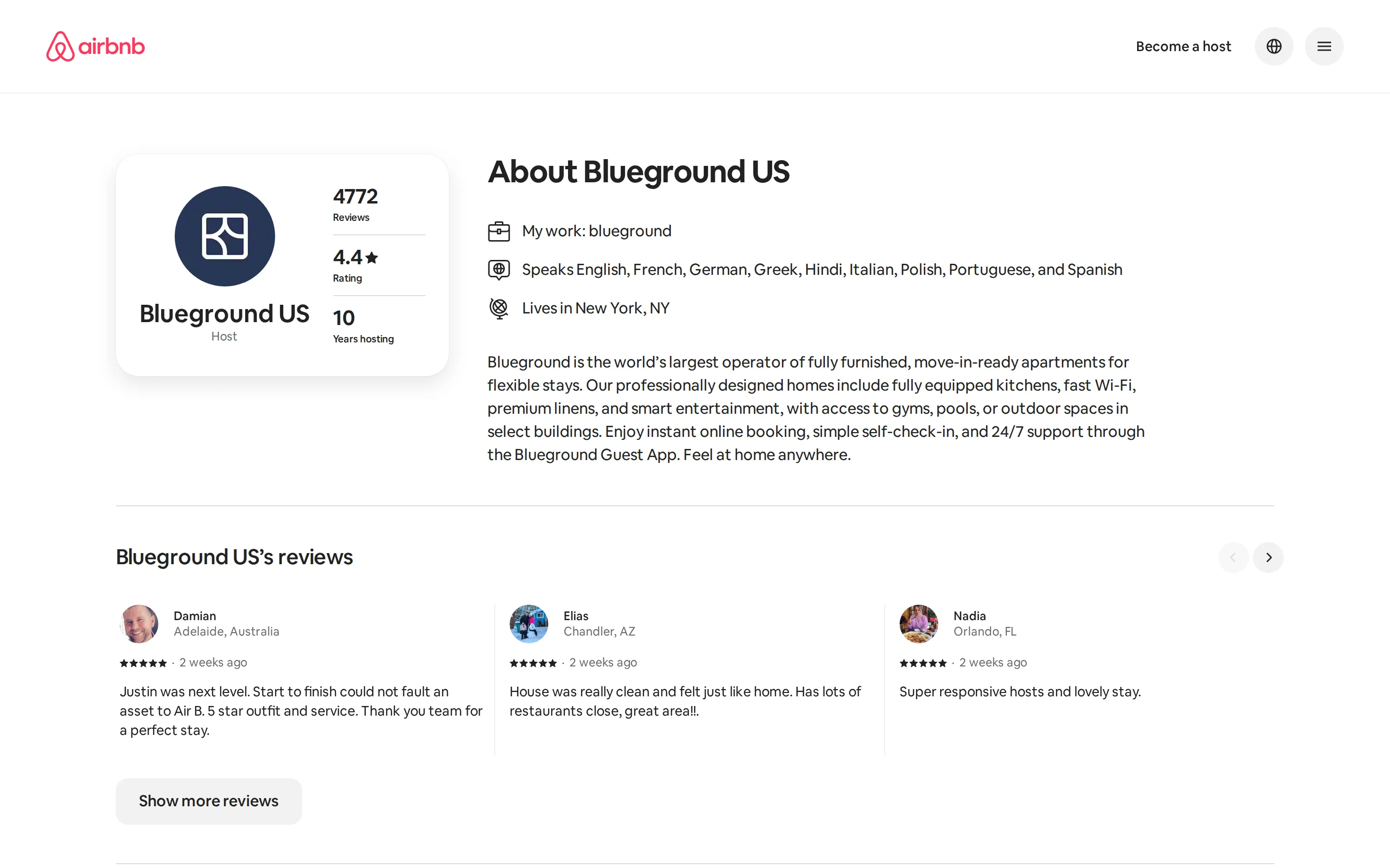 Airbnb vendor page
