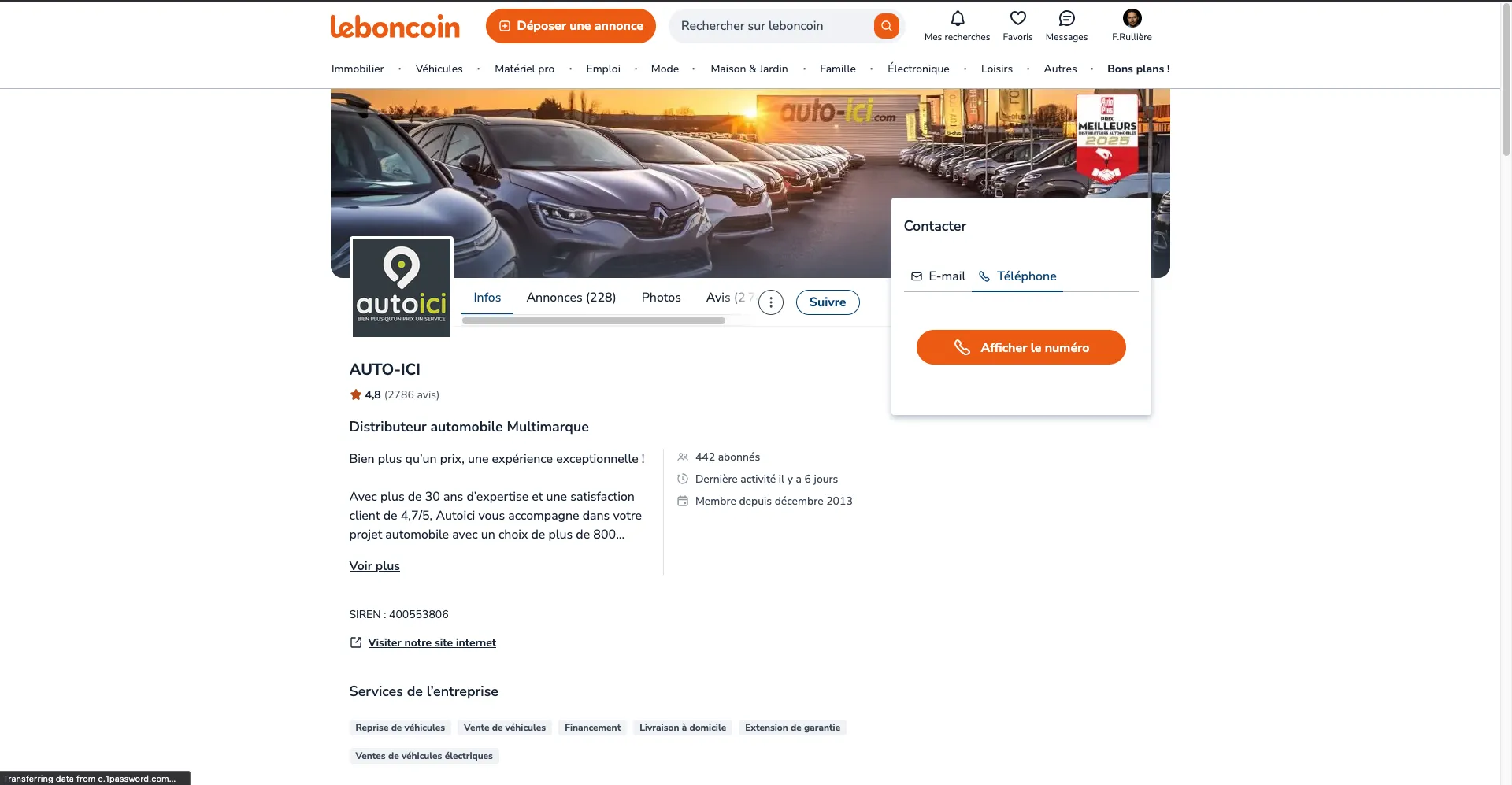 Leboncoin vendor page