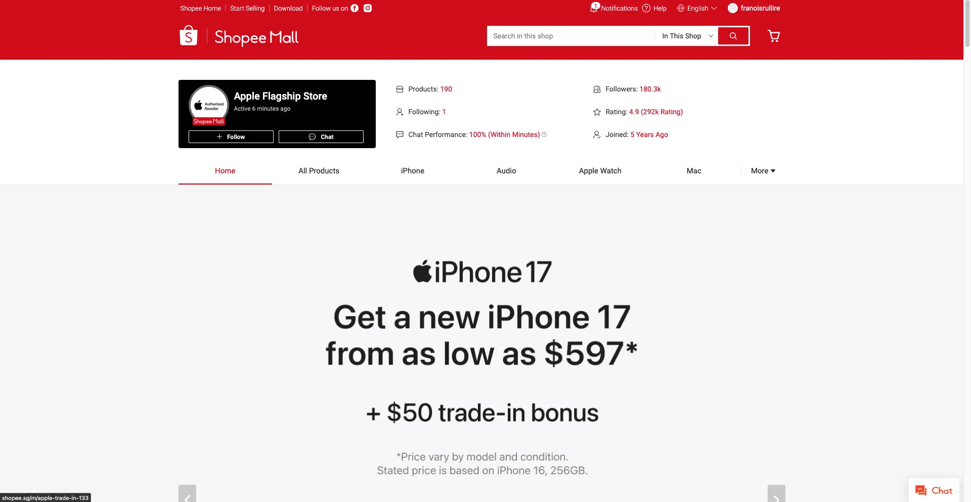 Shopee vendor page