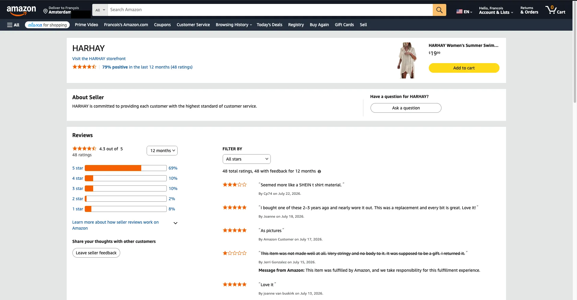 Amazon vendor page