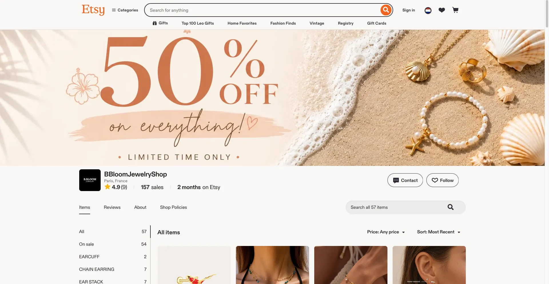 Etsy vendor page
