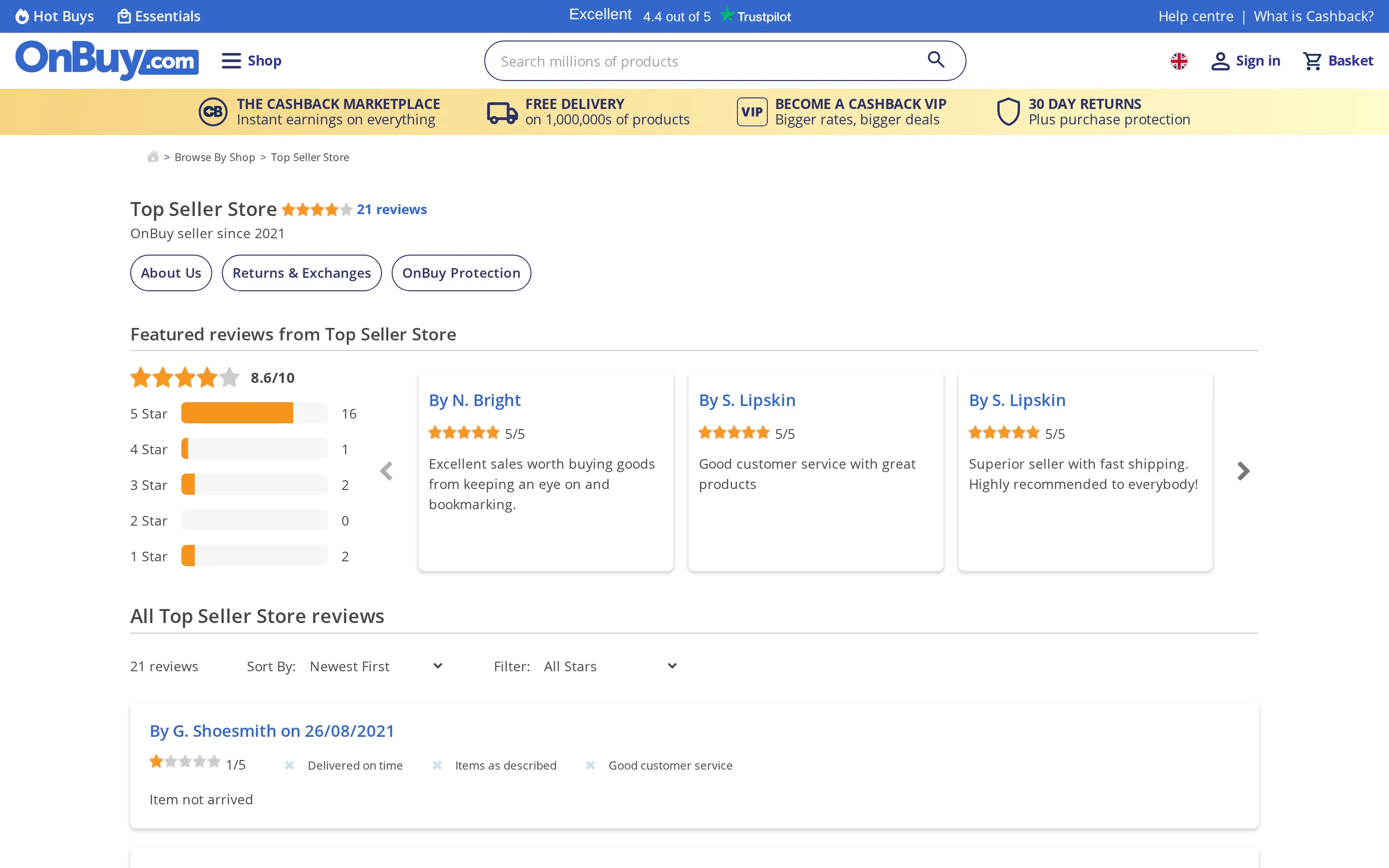 OnBuy vendor page