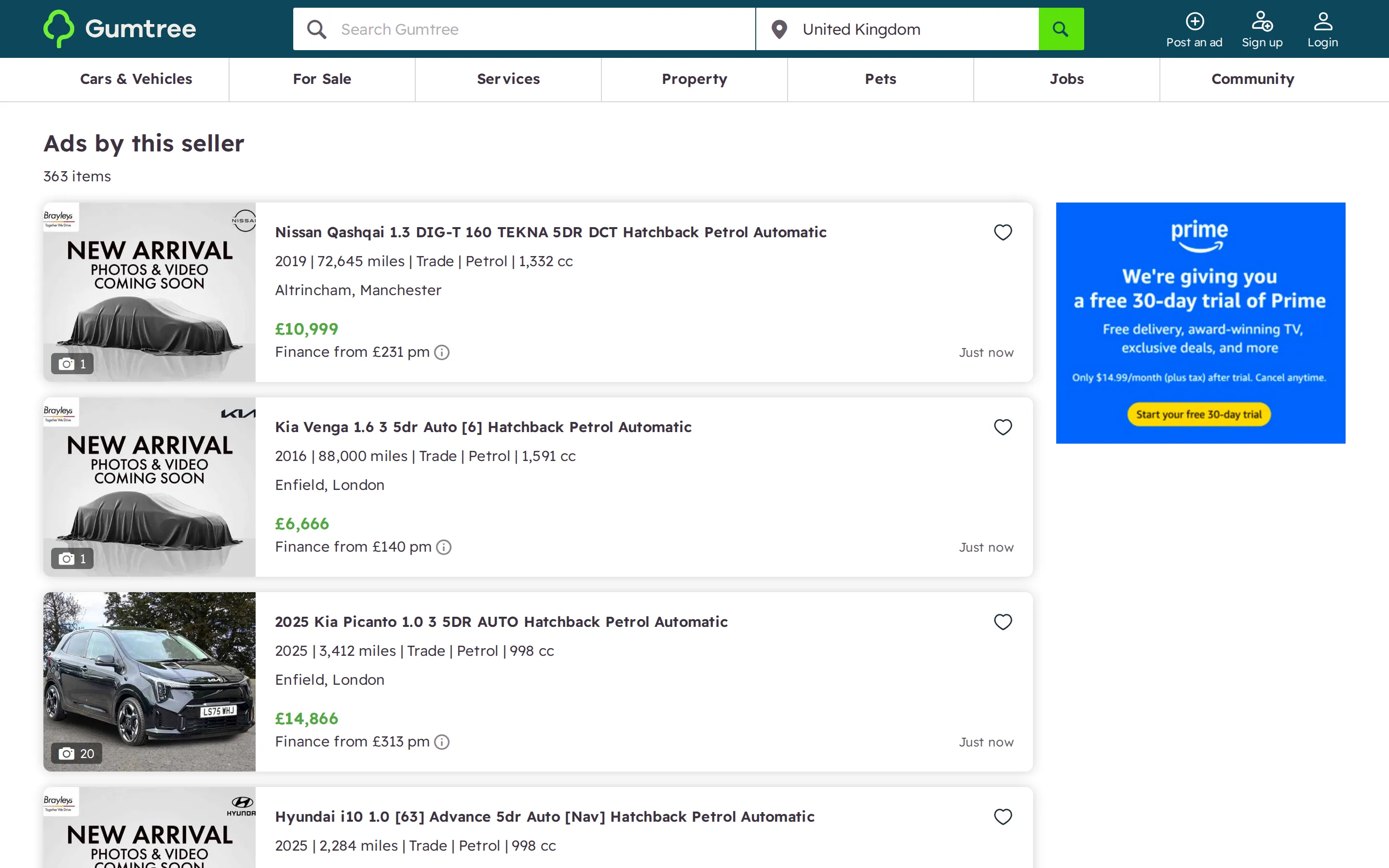 Gumtree vendor page