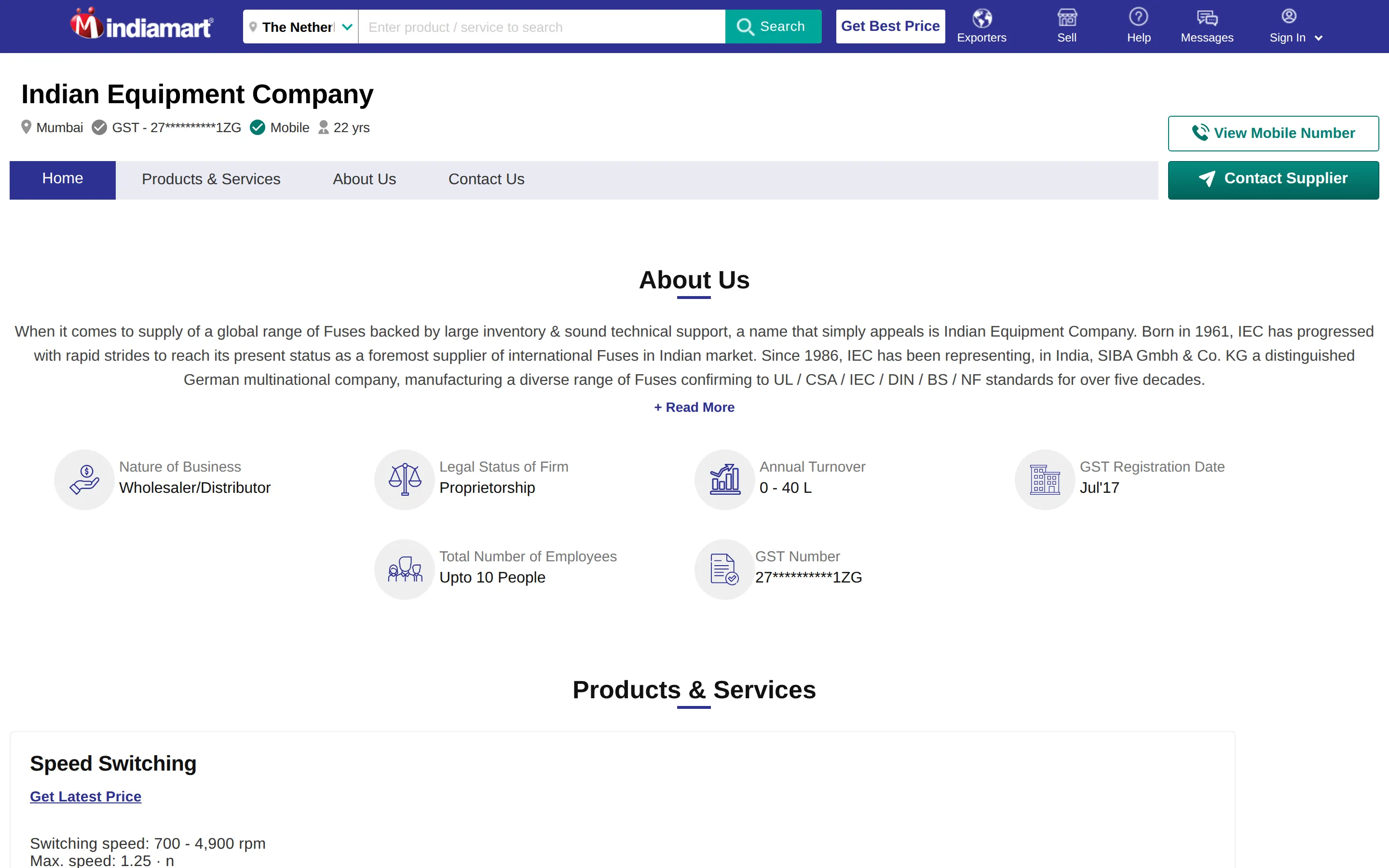 IndiaMART vendor page