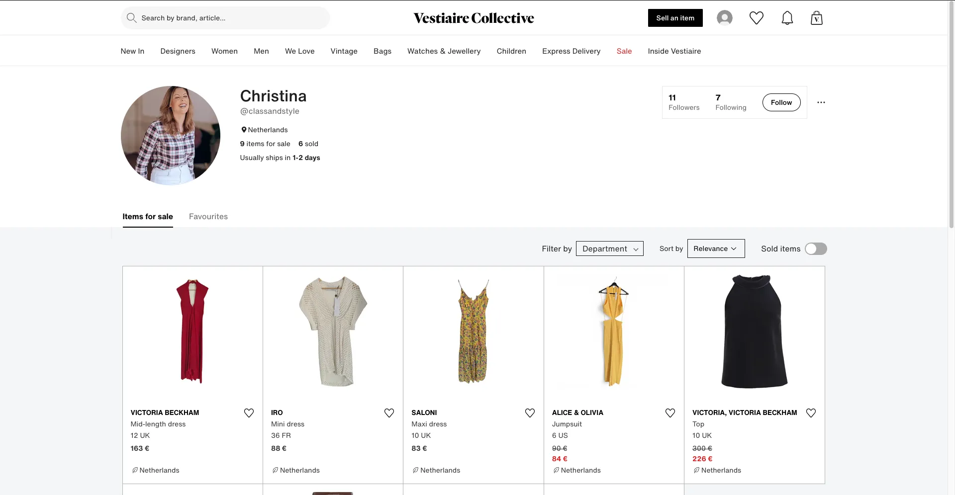 Vestiaire Collective vendor page