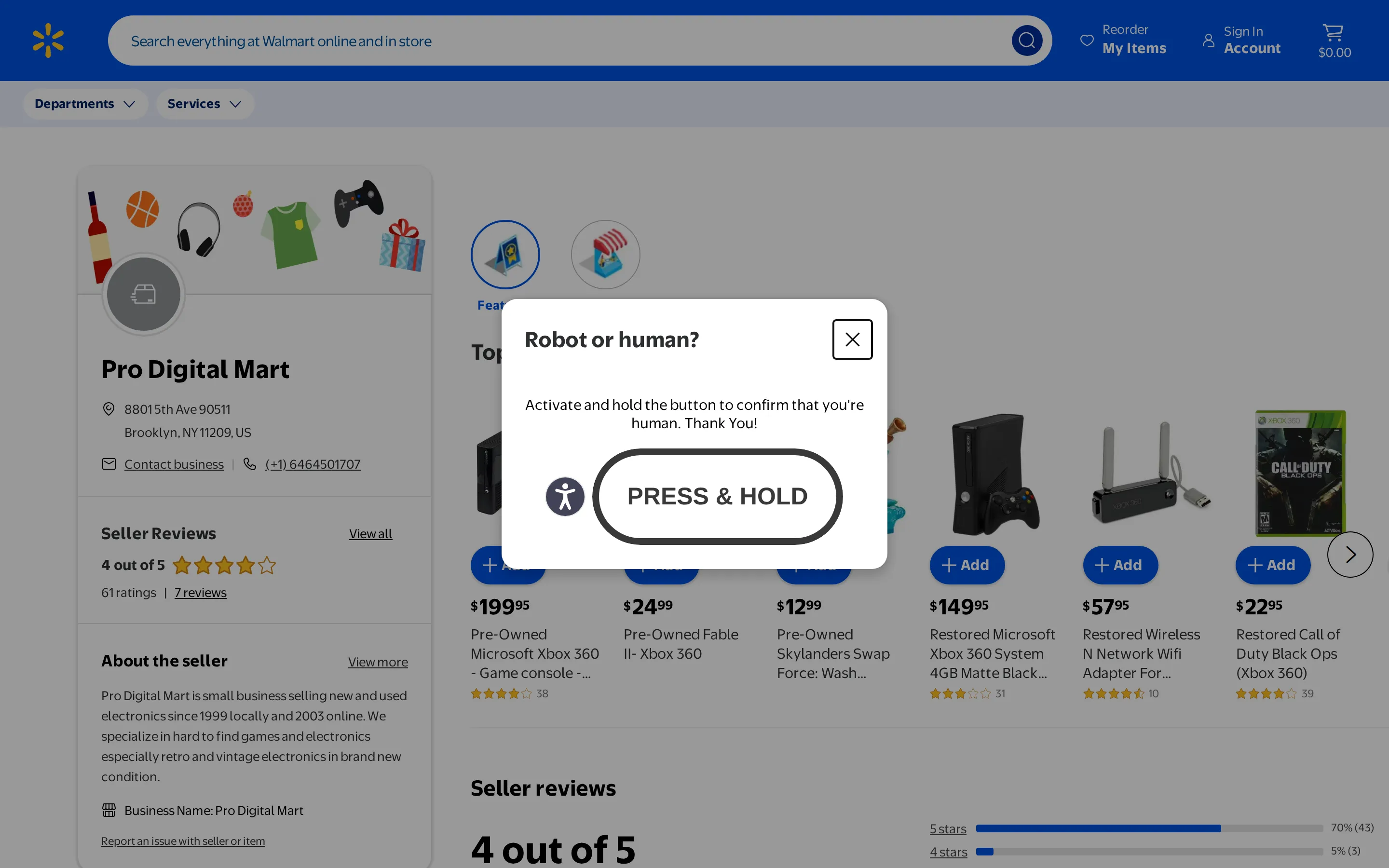 Walmart Marketplace vendor page