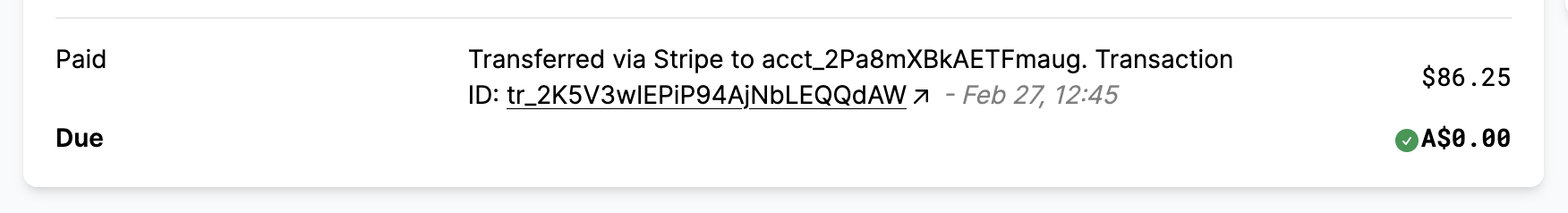 Direct link to payout transfer