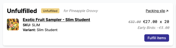 Line item discount on order page