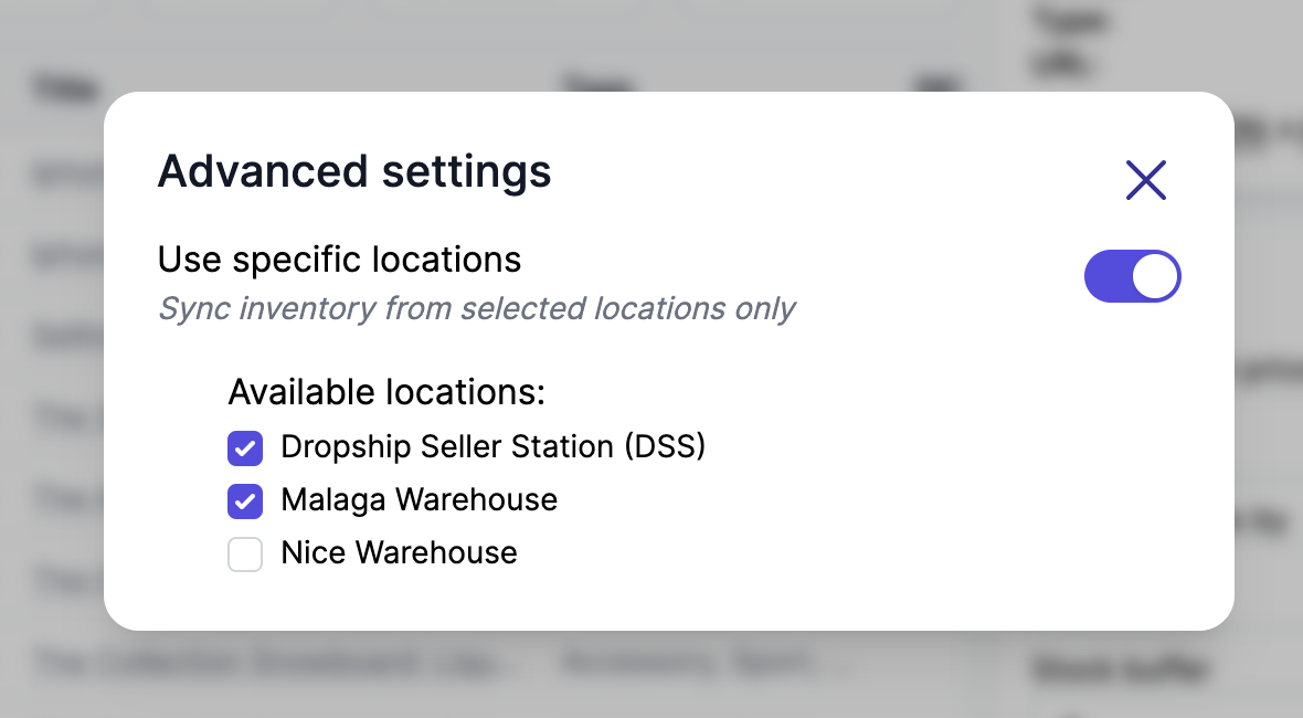 Advanced settings — location picker