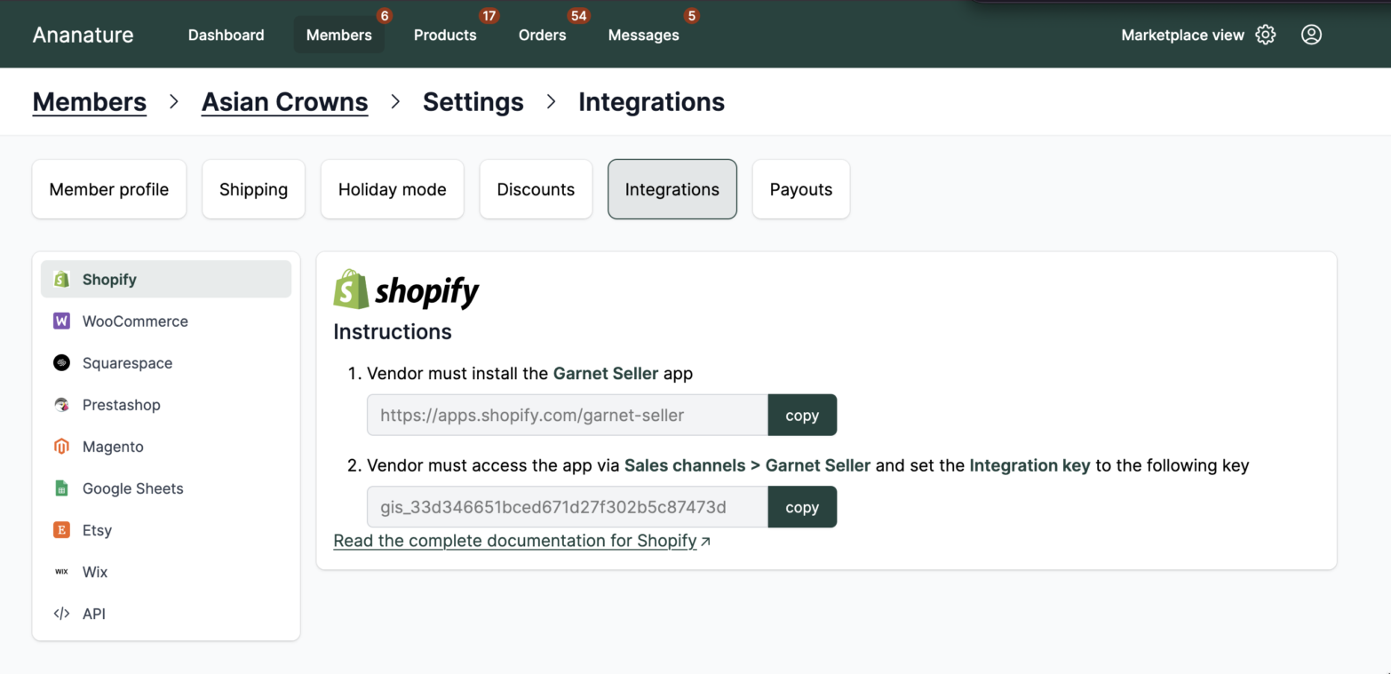 All integrations available to vendors