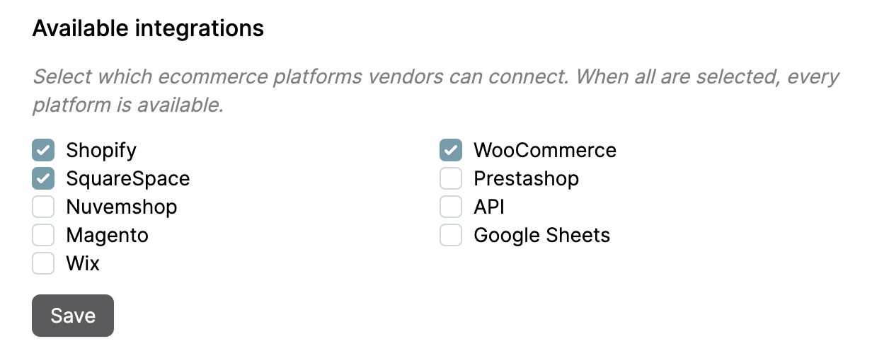 Available integrations picker