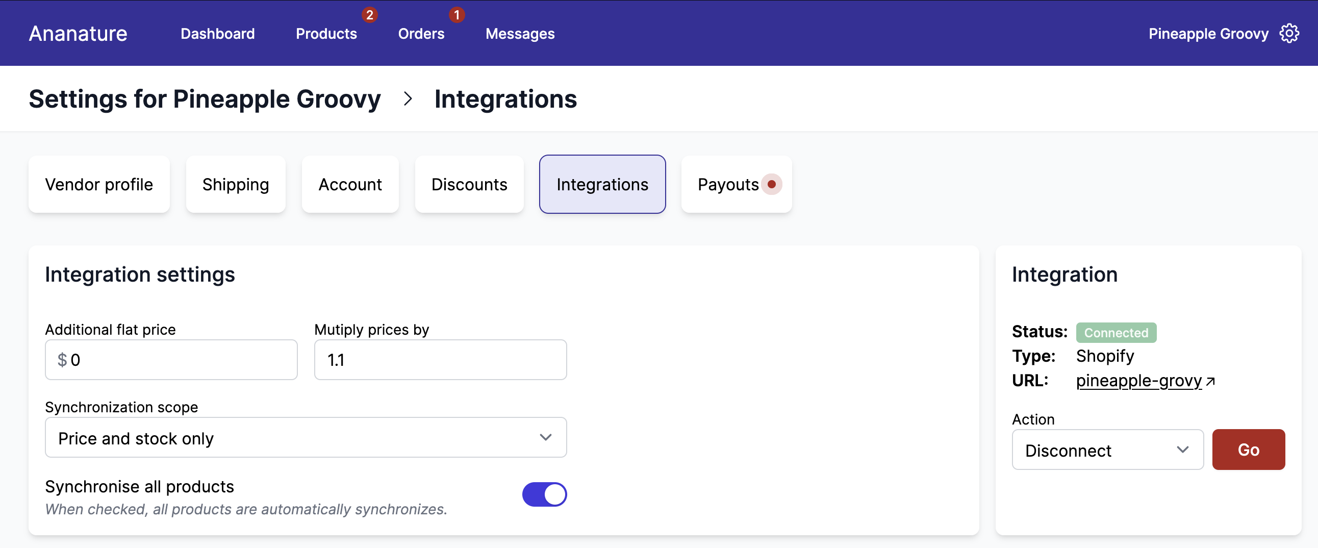 setup integration price compare price update