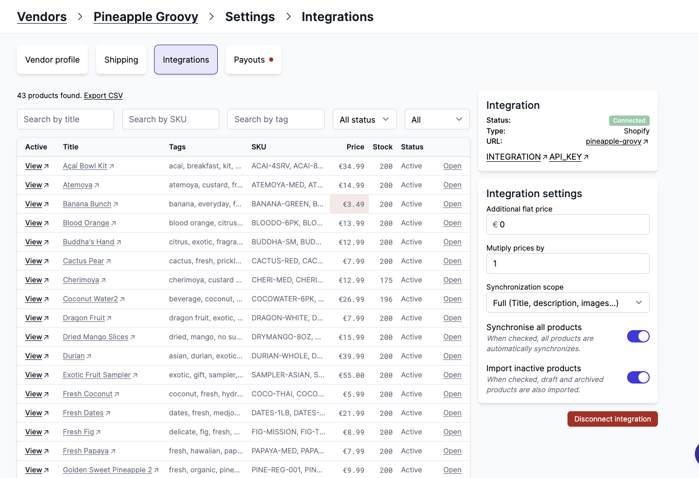 setup integration price compare price update