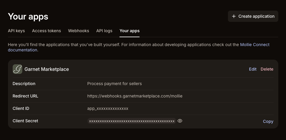 Screenshot of a created app on Mollie