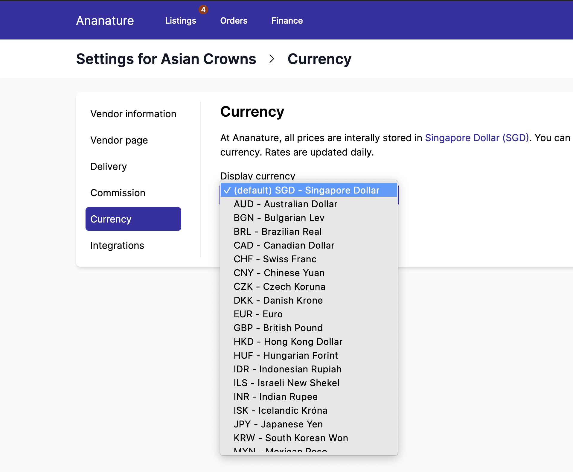 Currency picker
