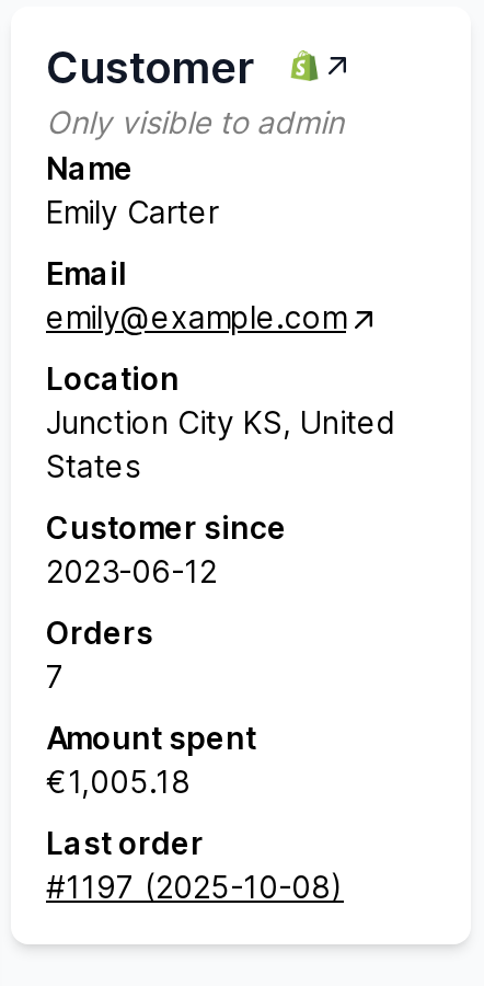 Customer card next to a conversation