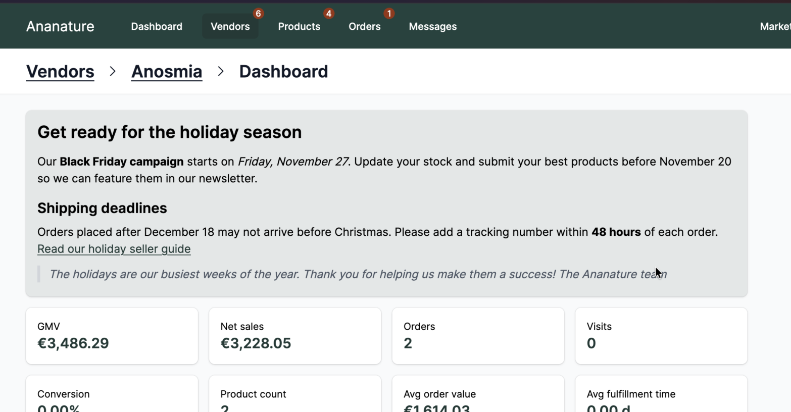A dashboard announcement