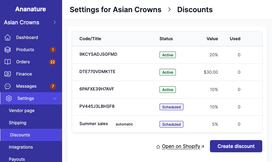 Vendor discounts view