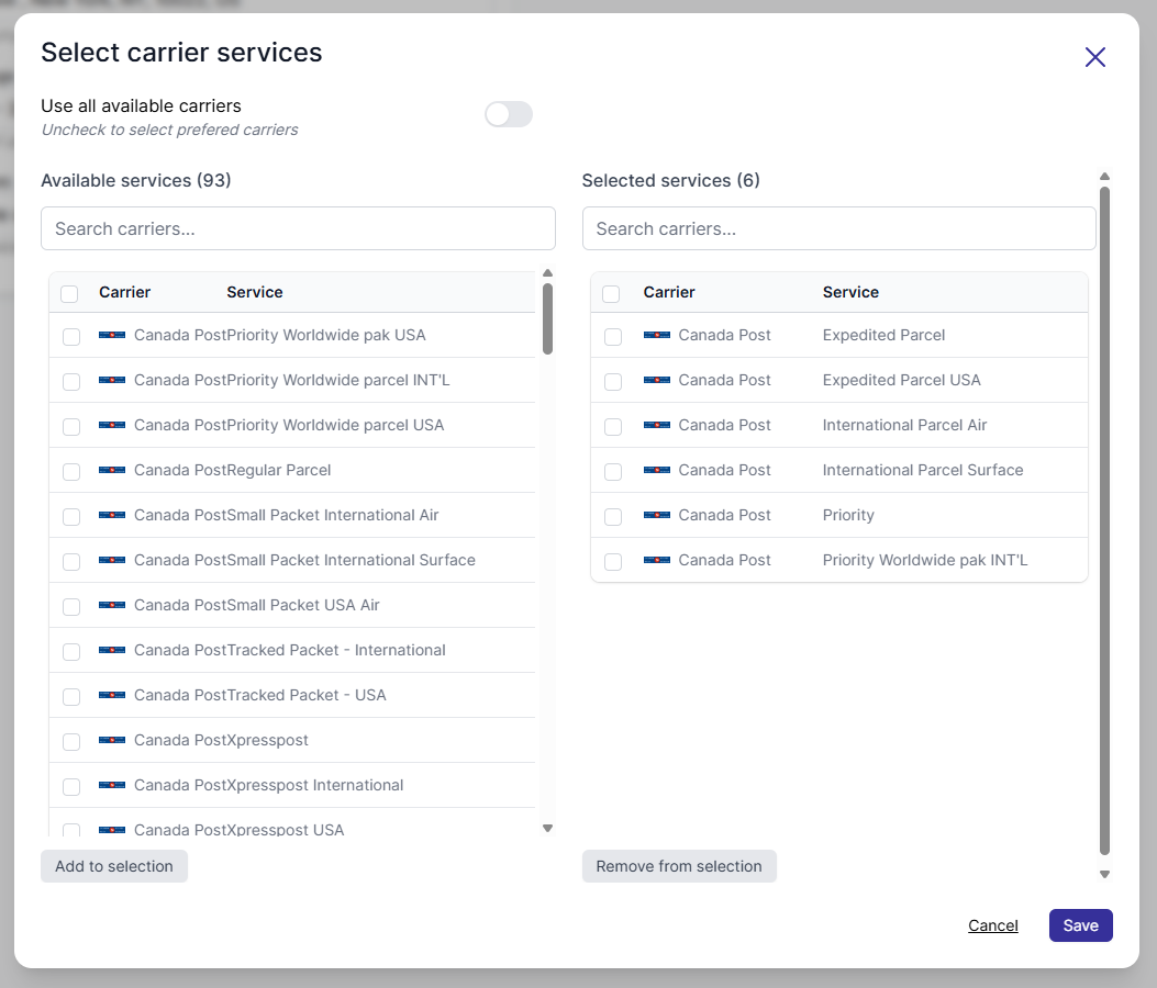 easyship vendor courier selection