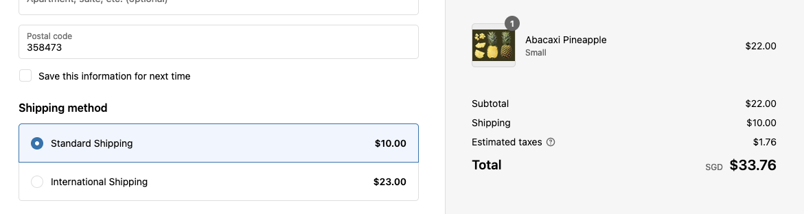 View Garnet shipping in Shopify checkout