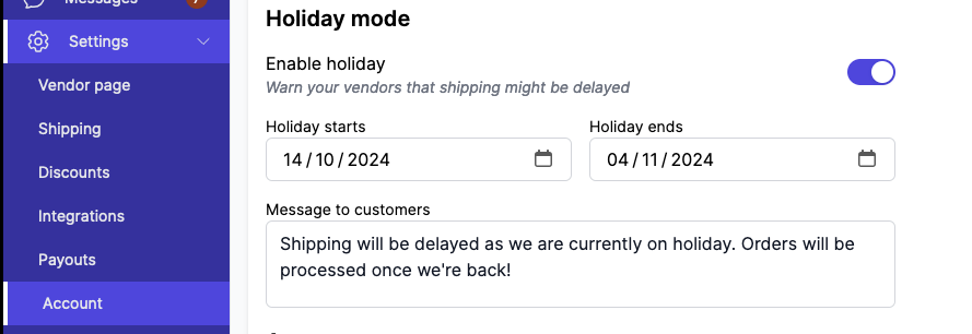 Holiday mode screenshot application