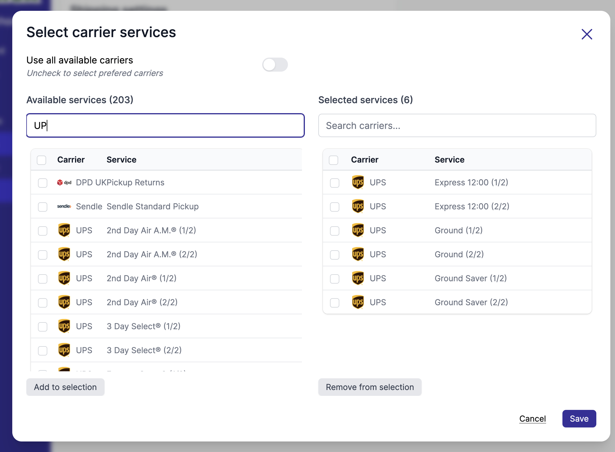 Select carrier services