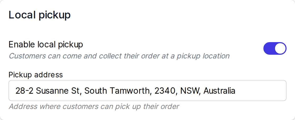 Pickup address of a vendor
