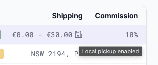 Local pickup indicator on vendor list