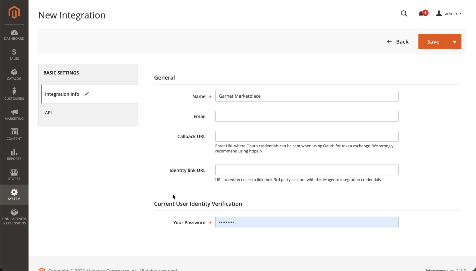 Creating the Garnet integration in Magento