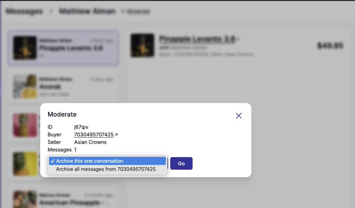 Moderation archive fraudulent messages