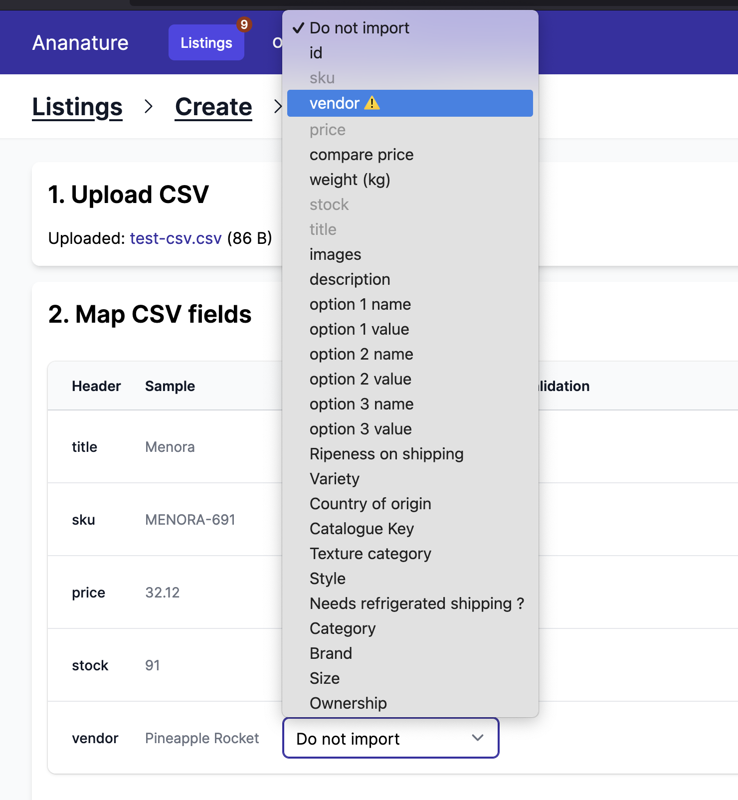 Multi vendor account CSV update